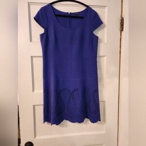 Ann Taylor Mini Dress, Blue Purple, Cap Sleeve, Laser Cut, Lined Sz 8 EUC Party